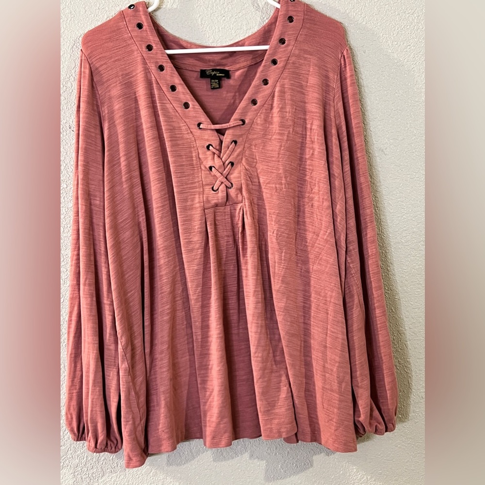 Cupio Woemen Plus Size 2xl Pink Soft Long Sleeve Top for Fall & Winter
